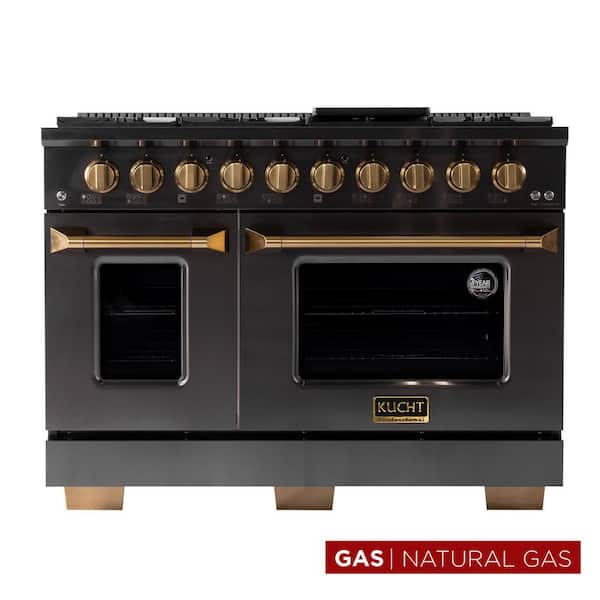 Kucht Gemstone 48 in. 6.7 cu. ft. 8 Burners Natural Gas Range with Two Ovens - One Convection - in Titanium Stainless Steel