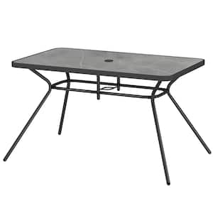 49 in. Metal Patio Rectangle Dining Table with 1.5" Umbrella Hole-Black
