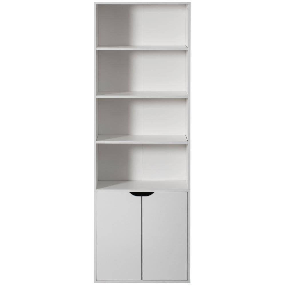 White 71" Adjustable Wood Bookcase with Doors