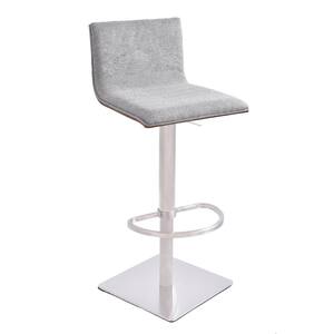 Crystal Bar Stool in Brushed Steel with Grey Fabric upholstery and Walnut Back