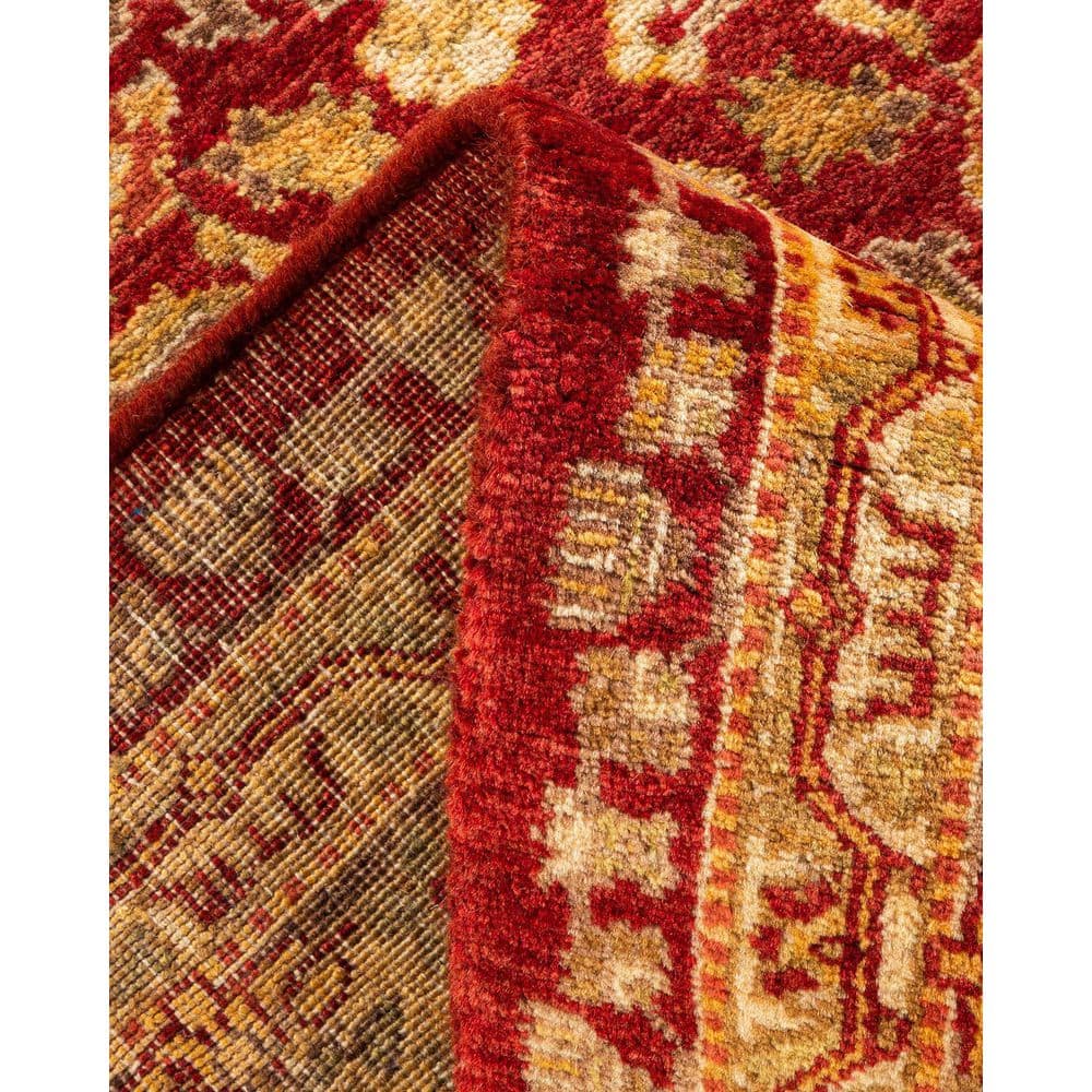 Hand-Knotted Red Wool Oriental Rectangular Area Rug