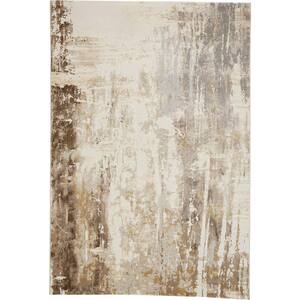 5 X 8 Tan and Ivory Abstract Area Rug