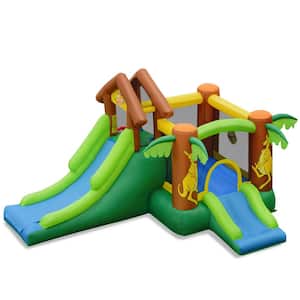 Multi-Color Inflatable Jungle Bounce House Kids Dual Slide Jumping Castle Bouncer