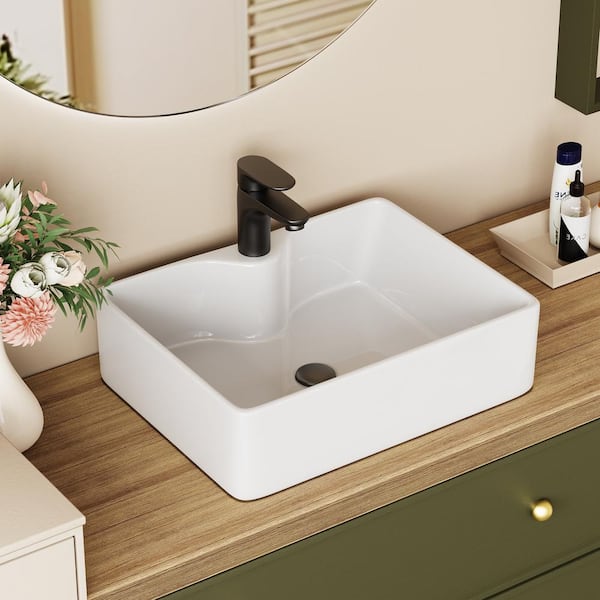 Unbranded Rectangular Sink 14.5 in. Bathroom Sink Ceramic Vessel Sink Bathroom Sink Modern in White