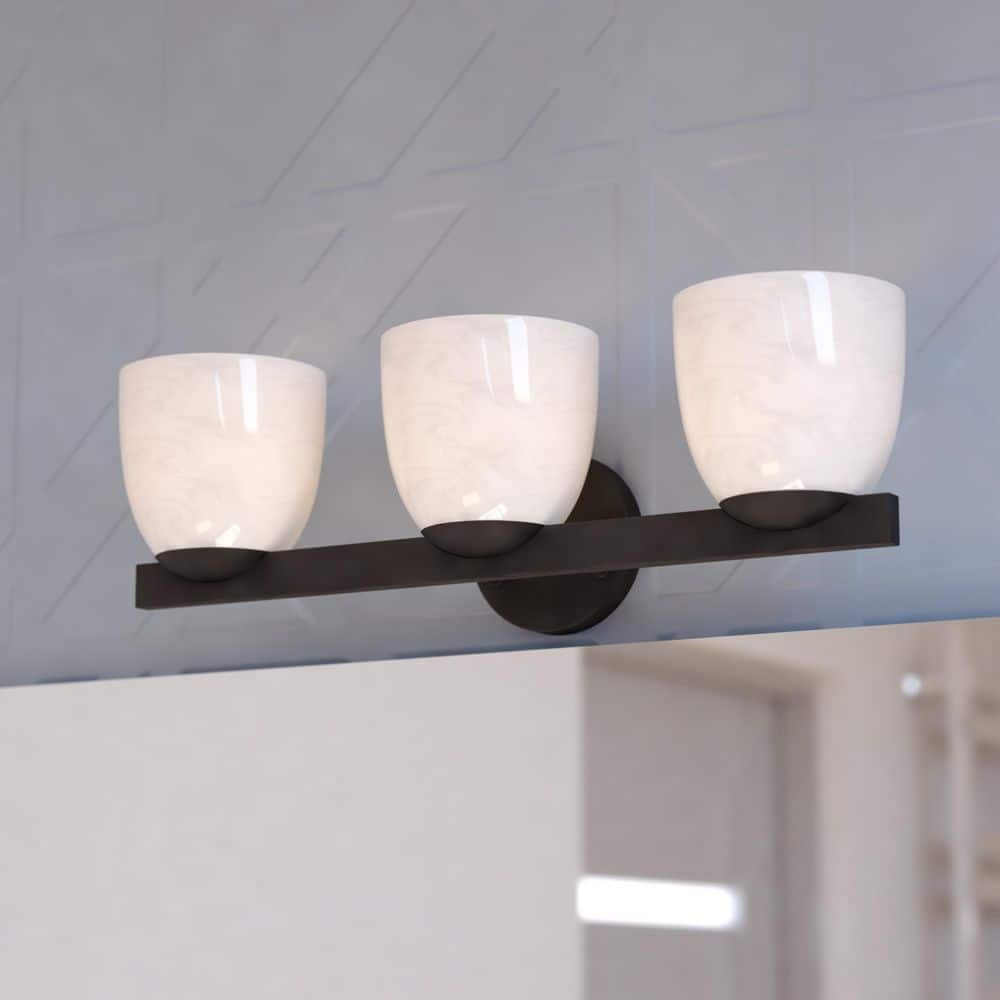 Bosworth 22 in. Wide 3-Light Matte Black Bathroom Vanity Light Fixture, White Alabaster Glass Shade price history on PriceWatchPro