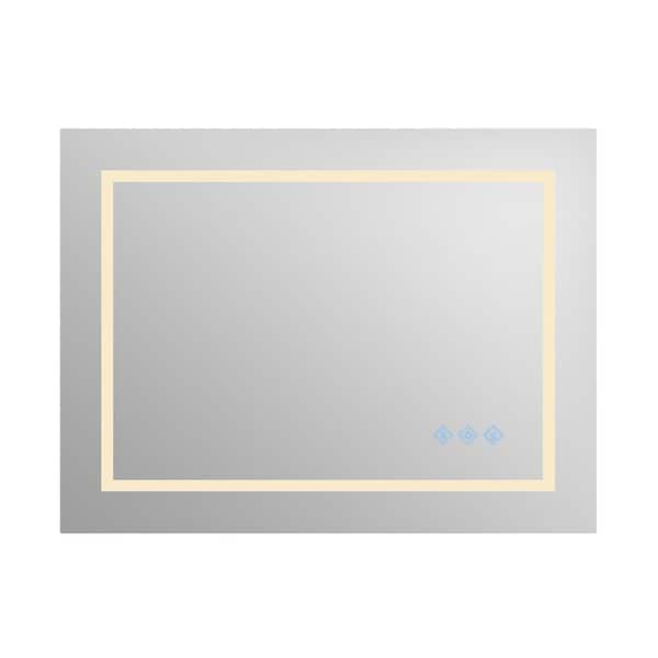Boosicavelly 32 in. W x 24 in. H Rectangular Frameless Anti-Fog Wall Mounted LED Bathroom Vanity Mirror in Silver