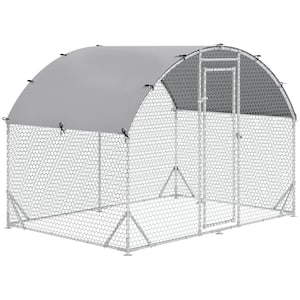 9.2 ft. x 6.2 ft. x 6.5 ft. Outdoor Large Silver Metal 0.0013-Acre Chicken In-Ground Coop with Cover, Silver