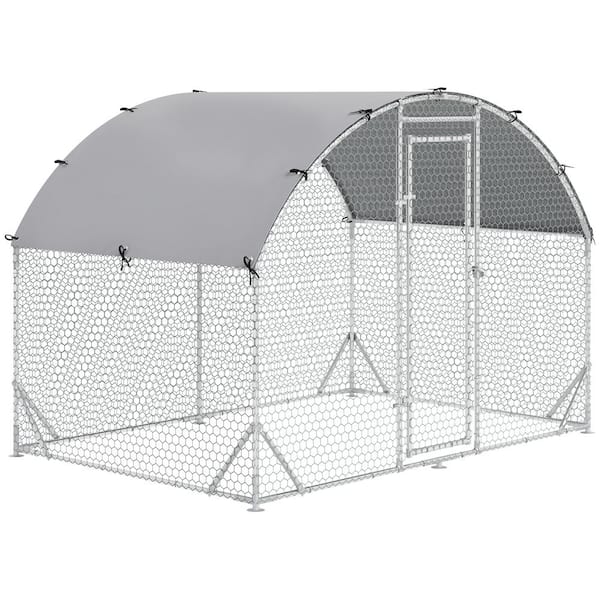 PawHut 9.2 ft. x 6.2 ft. x 6.5 ft. Outdoor Large Silver Metal 0.0013-Acre Chicken In-Ground Coop with Cover, Silver