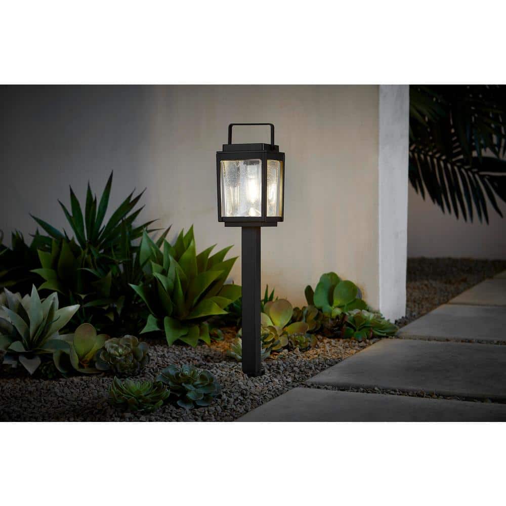 Hampton Bay Leeds Solar Black LED Path Light with Vintage Bulb & Seedy Glass Lens; 20 Lumens 94301-SF52