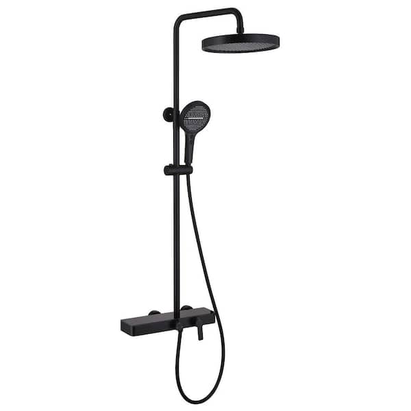3-Spray Round Wall Bar Shower Kit w/ Hand Shower, Tub Faucet and Rotating Shower Head in Matte Black (Valve Included)