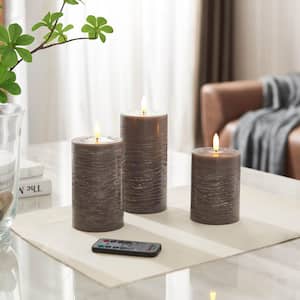 Brown Marble Textured LED Pillar Unscented Candles (Set of 3)