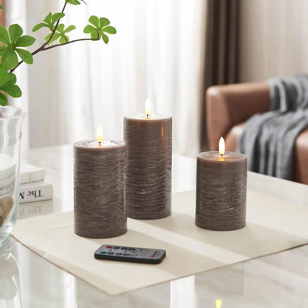 HEMSLY INC Brown Marble Textured LED Pillar Unscented Candles (Set of 3)