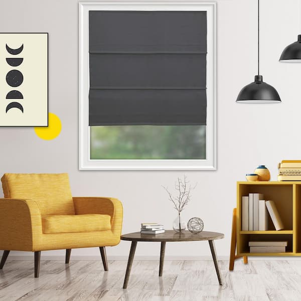 YELLOW BLINDS Riverside Grey Light Filtering Cordless Polyester Roman Shades 39 in. W x 72 in. L