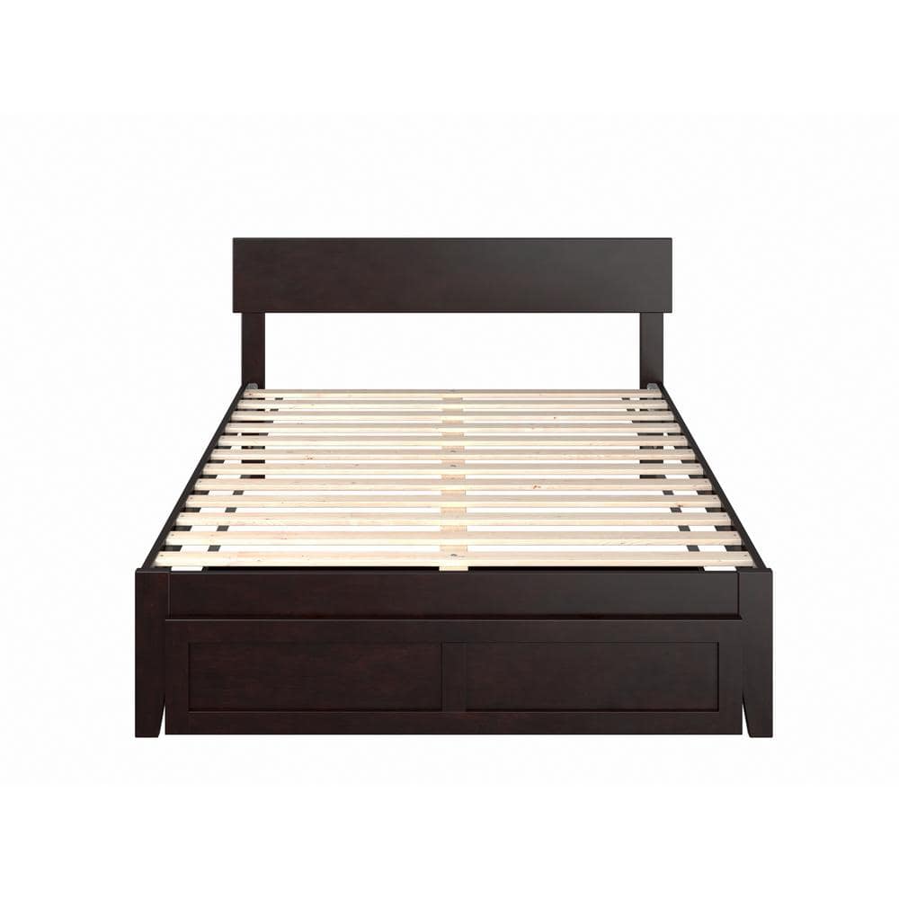 Espresso Full Wood Platform Bed with Storage Drawer