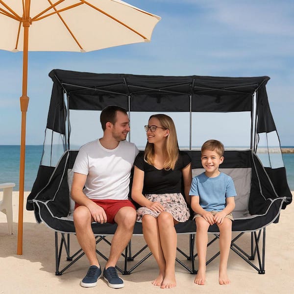 MUKE 3-Person Folding Camping Chair with Canopy, Oversized Outdoor