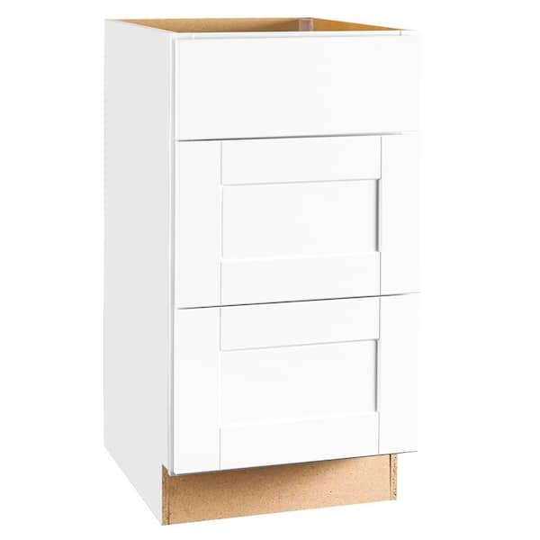 Hampton Bay Shaker 18 in. W x 24 in. D x 34.5 in. H Assembled Drawer Base Kitchen Cabinet in Satin White with Ball-Bearing Glides