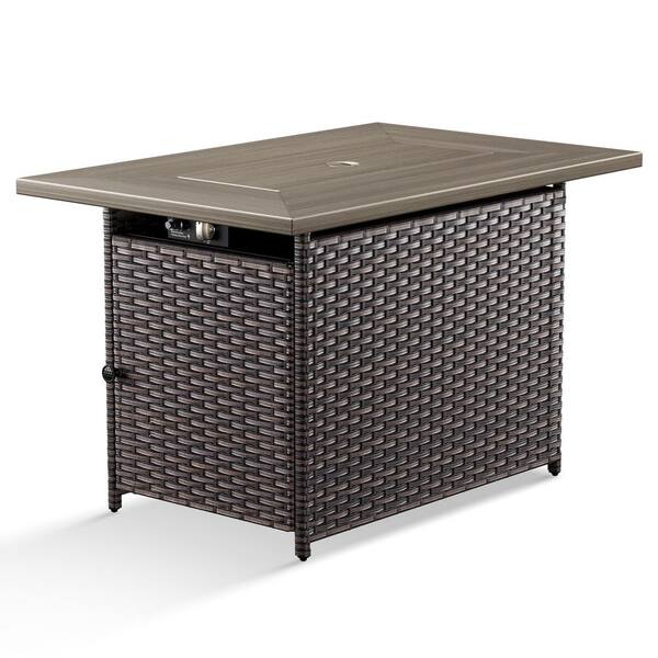 Gymojoy Carolina 41 in. Brown Wicker Outdoor Rectangular 50,000 BTU Propane Gas Fire Pit Table with Lid