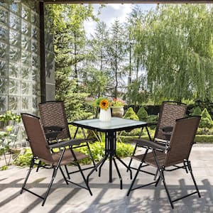 Foldable Steel Armrests Outdoor Dining Chair (Set of 4)
