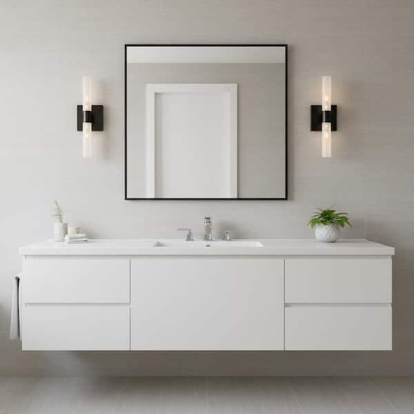 4 in. 2-Light Matte Black G9 Base Modern Cylinder Bathroom Vanity Light Wall Sconces with Frosted Glass Shade (2-Pack)