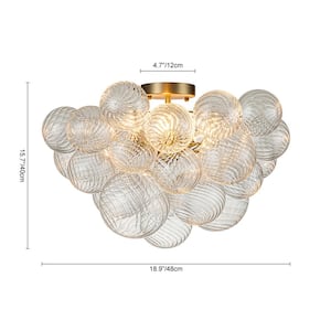 Neuvy 19 in. W 3-Light Brass Cluster Semi-Flush Mount Chandelier with Grape Swirled Glass Shades for Dining/Living