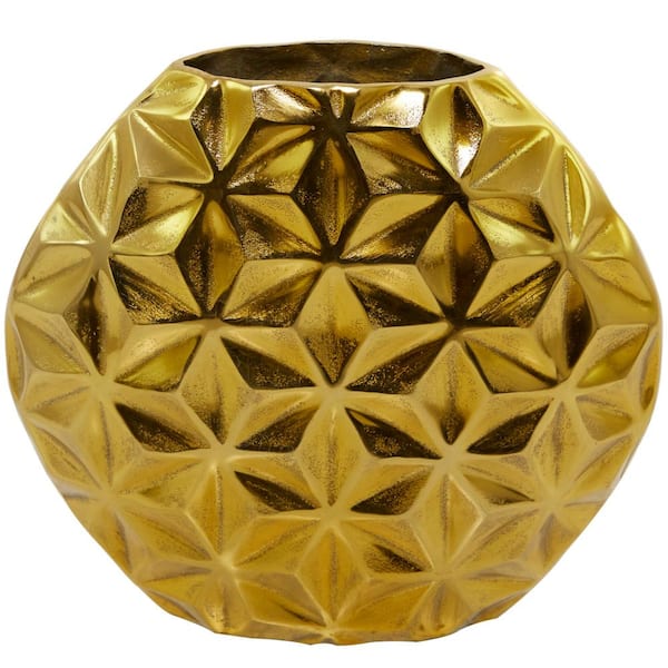CosmoLiving by Cosmopolitan 13 in. Gold Faceted Aluminum Metal Geometric Decorative Vase