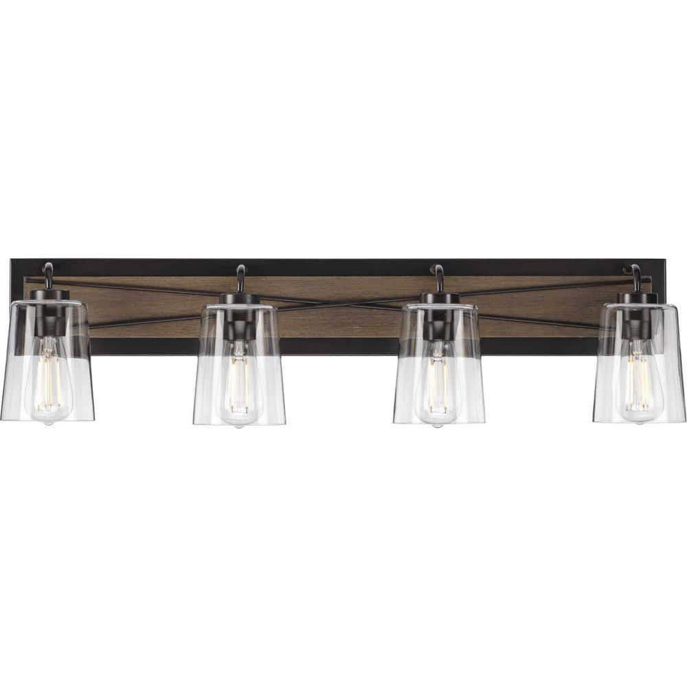 Briarwood Antique Bronze 4-Light Bath Vanity with Clear Glass Shades