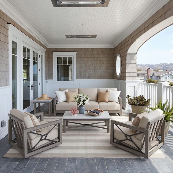 Marindo 5-Piece Aluminum Swivel Outdoor Conversation Set with Sunbrella Echo Dune Cushions