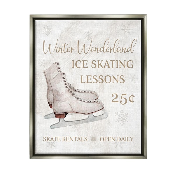 Stupell Industries Skating Lessons Sign by Conrad Knutsen 1-Piece Floater Frame Graphic Print Typography Poster Art Print 31 in. x 25 in.