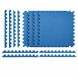 Black/Blue 24 in. x 24 in. x 0.79 in. Foam Interlocking Reversible Floor Mat (4-Pack)