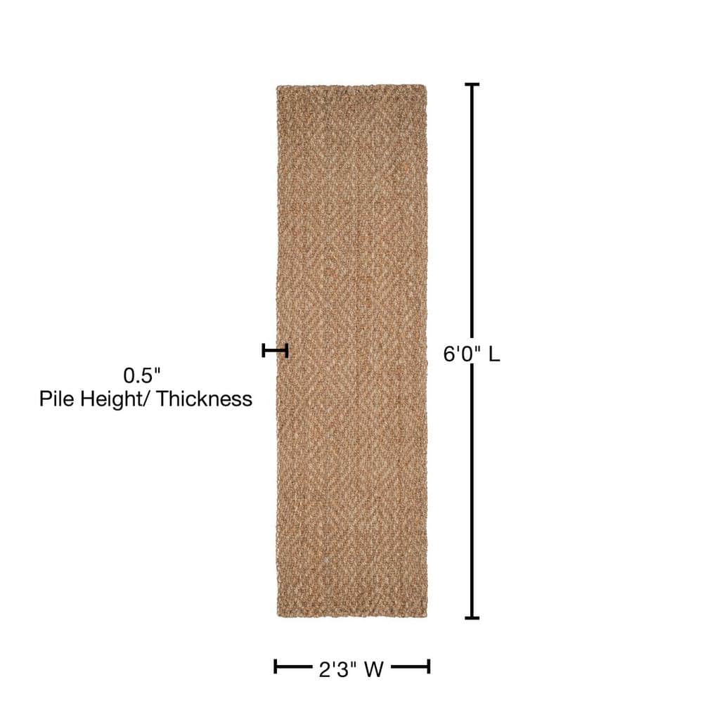 Emory Hand-Knotted Geometric Beige Jute Runner Rug, 2'3" x 6'
