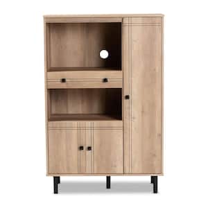 Patterson Oak and Black China Cabinet with 1-Drawer