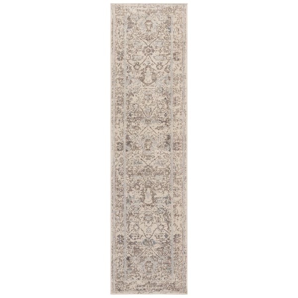 Madison 2 ft. x 8 ft. Ivory/Beige Gray Vintage Distressed Floral Runner Rug