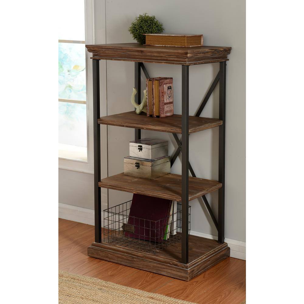 Cocoa Brown and Driftwood Grey Four-Tier Industrial Bookcase