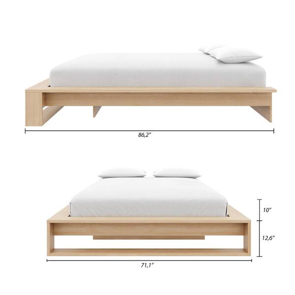 Nexera Lido Beige Oak Frame Queen Size Platform Bed with Slats