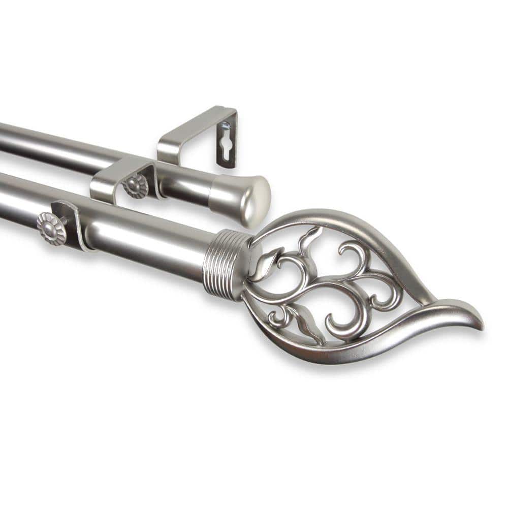 120 in. - 170 in. Telescoping 1 in. Double Curtain Rod Kit in Satin Nickel with Flora Finial price history on PriceWatchPro