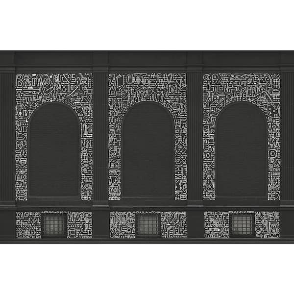 A-Street Prints 108 in. x 162 in. BKLYN Bank Windows Black Wall Mural