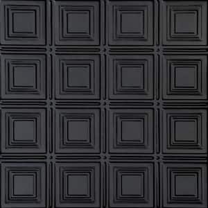 Shanko Satin Black 2 ft. x 2 ft. Decorative Tin Style Nail Up Ceiling Tile (24 sq. ft./case)