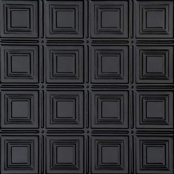 FROM PLAIN TO BEAUTIFUL IN HOURS Shanko Satin Black 2 ft. x 2 ft. Decorative Tin Style Nail Up Ceiling Tile (24 sq. ft./case)