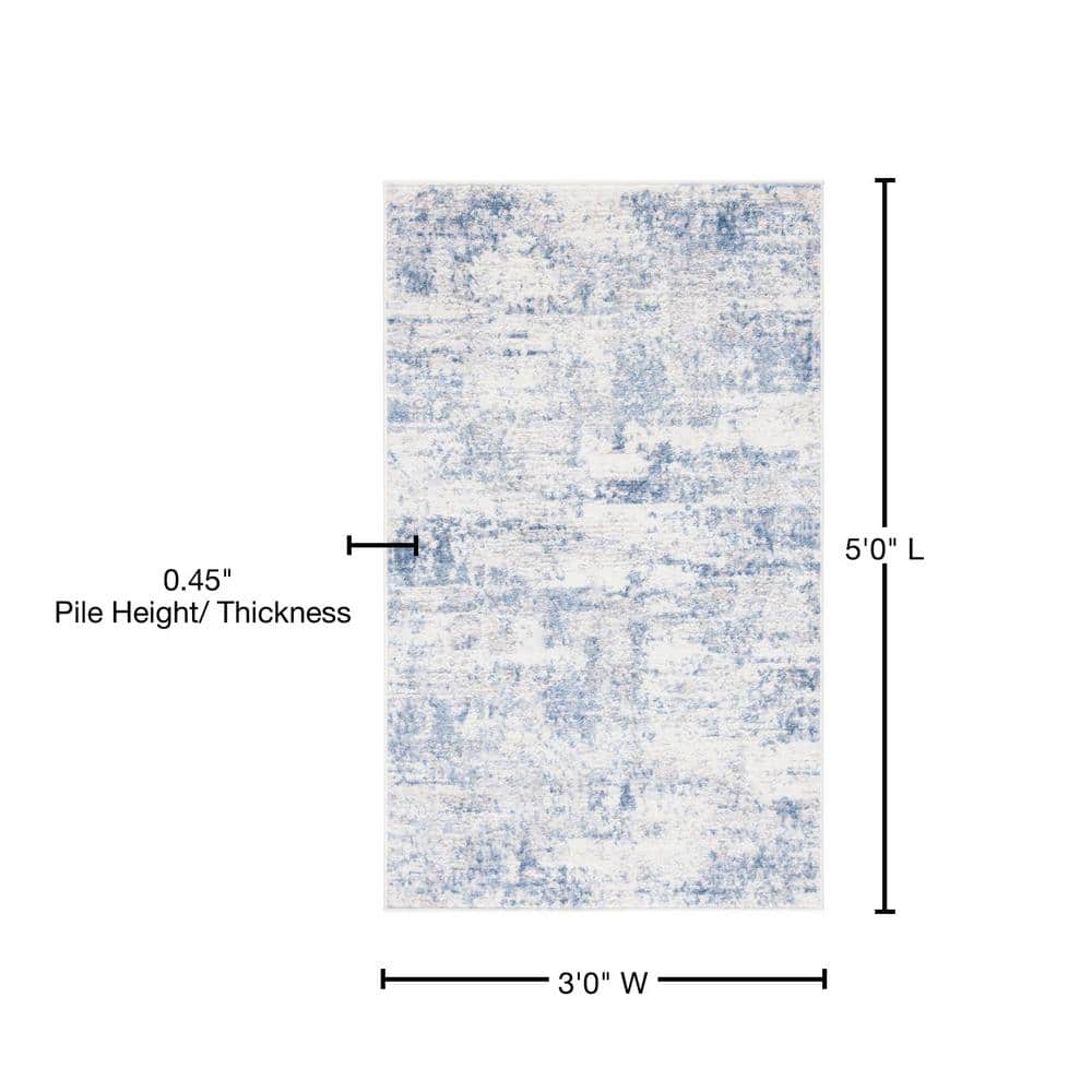 Amelia Ivory and Blue Abstract 3' x 5' Synthetic Area Rug