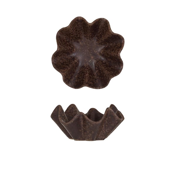 Storied Home 5.5 in. 6 fl. oz. Brown Round Stoneware Ruffled Serving Bowl