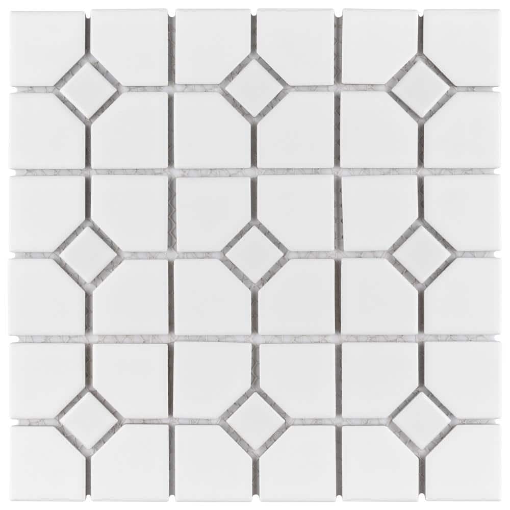 Merola Tile Oxford Matte White with Glossy White Dot 6 in. x 6 in. Porcelain Mosaic Take Home Tile Sample -  S1FKOOX101