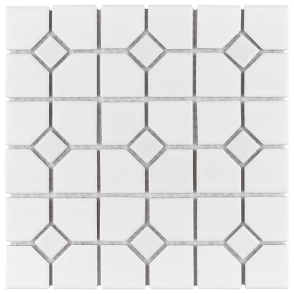 Merola Tile Oxford Matte White with Glossy White Dot 6 in. x 6 in. Porcelain Mosaic Take Home Tile Sample
