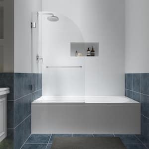 Caffe 34 in. W x 58 in. H Smooth Pivot Frameless Tub Doors in Matte Gray Finish with Tempered Glass