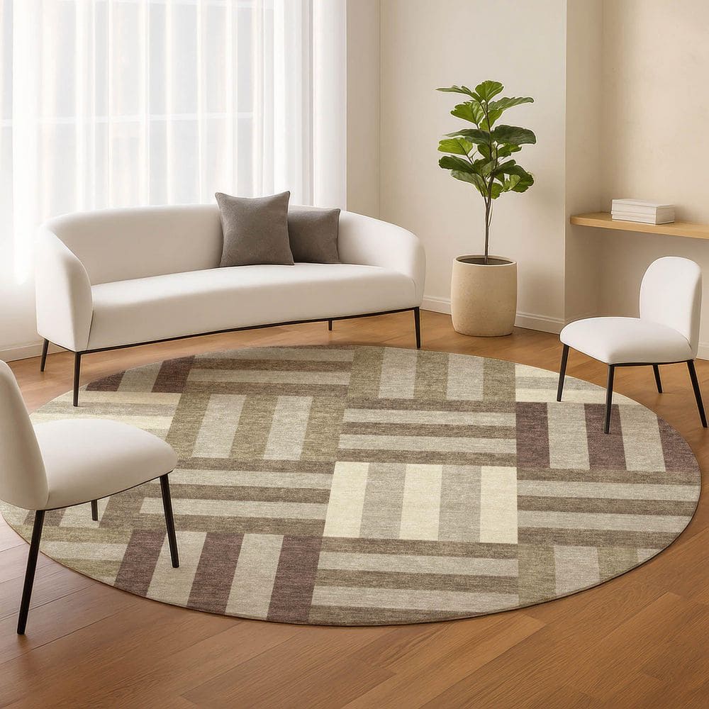 Chantille Machine Washable Indoor/Outdoor Abstract ACN2332 Brown 8 ft. x 8 ft. Round Rug price history on PriceWatchPro