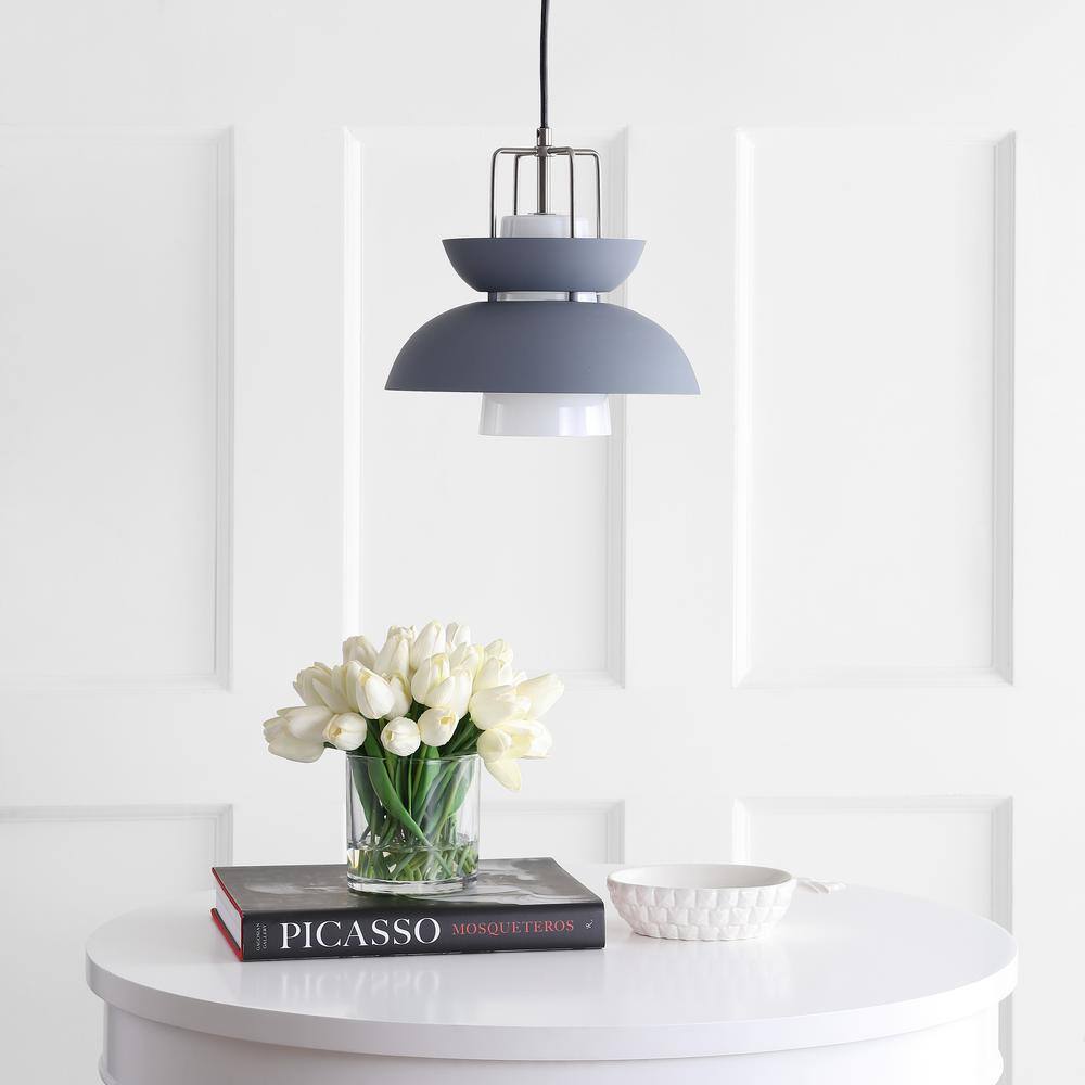 Paul 11" Adjustable Farmhouse Metal LED Pendant in Gray
