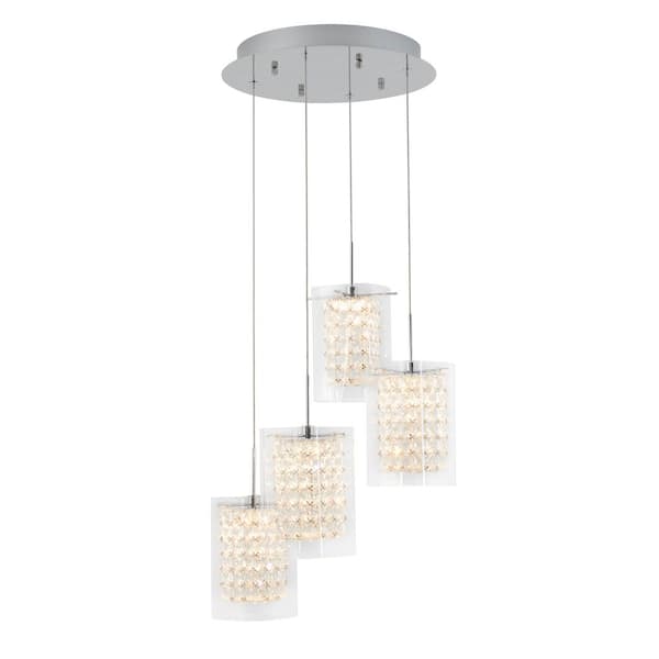 Crystal Cube 17-Watt 4-Light Modern Chrome Integrated LED Hanging Pendant Light Fixture for Dining Room or Kitchen
