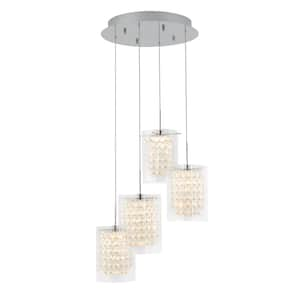 Crystal Cube 17-Watt 4 Light Chrome Modern Integrated LED Pendant Light Fixture for Dining Room or Kitchen