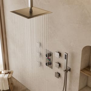 3-Spray 12 in. Square Shower Head 2.5 GPM High Pressure Shower System with LCD Display and Valve in Brushed Nickel
