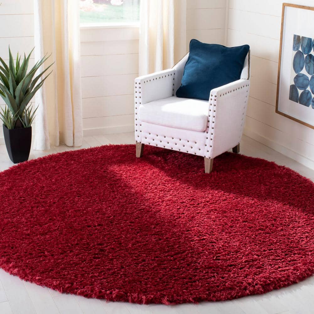 Madrid Shag 5 ft. x 5 ft. Round Red Solid Color Area Rug price history on PriceWatchPro
