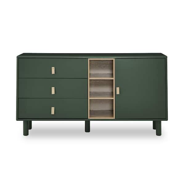 Unbranded 55 in. W x 16 in. D x 30 in. H Green Linen Cabinet with Adjustable Shelf and Drawer